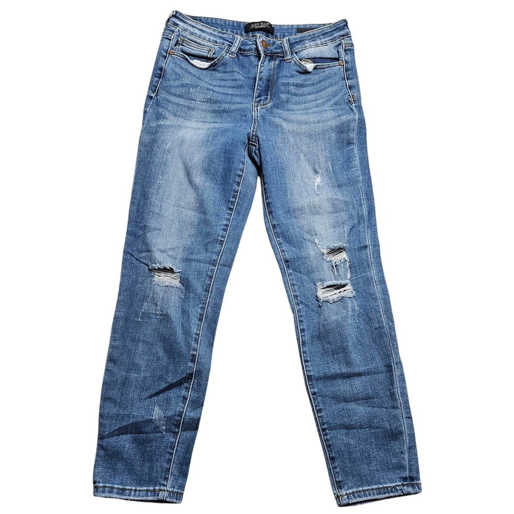 Judy Blue Relaxed Fit Distressed Straight Leg Jeans Blue JB8271 DK Women Size 29